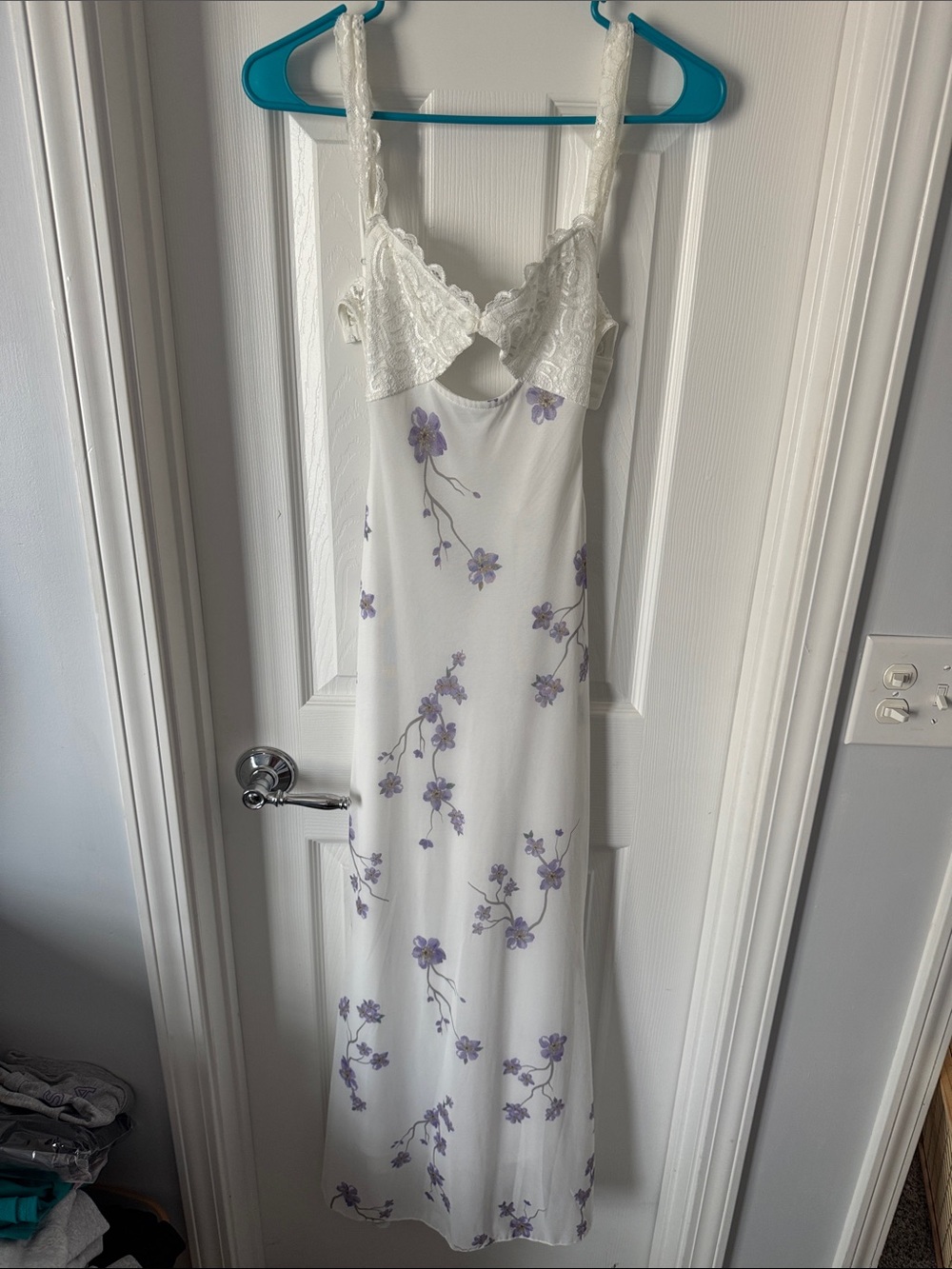 Lucy in the Sky White Slip Dress with Lavender Floral Print